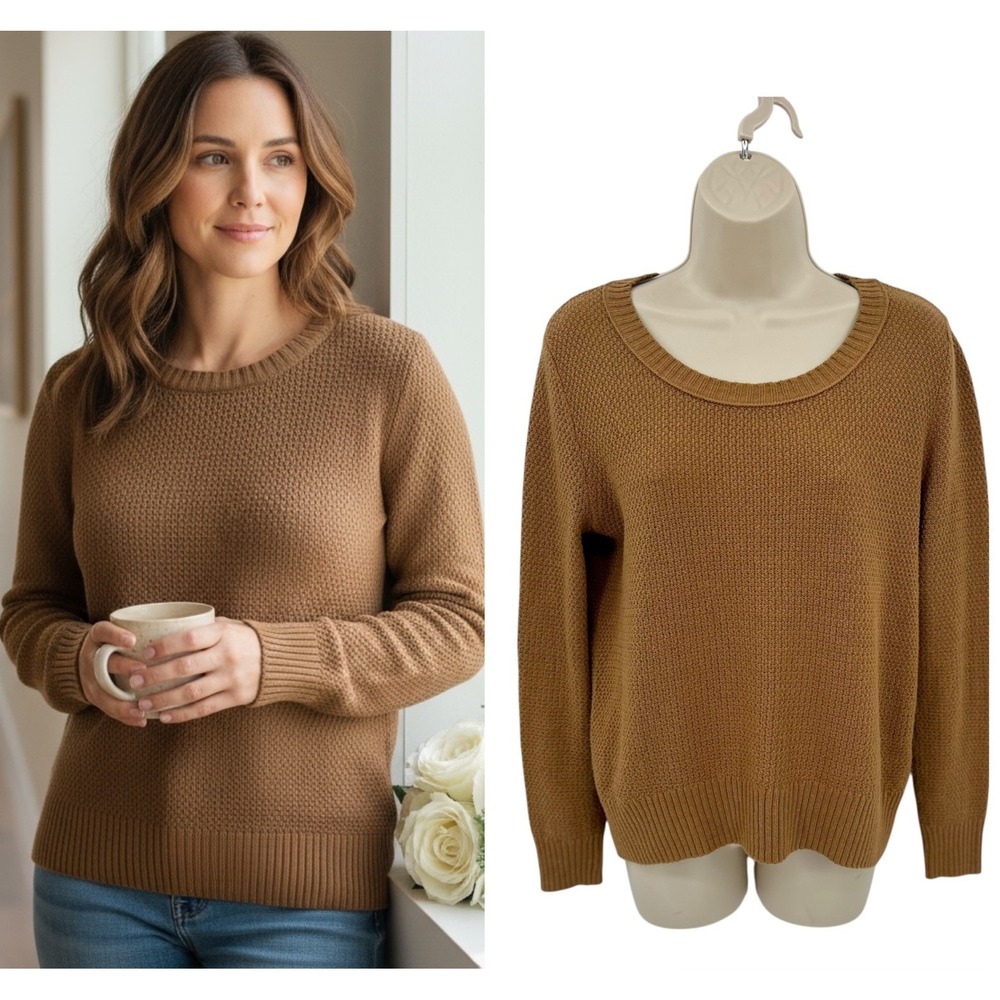 Old Navy Textured Knit Sweater Women's Small Camel Brown Crewneck Pullover - Picture 9 of 9